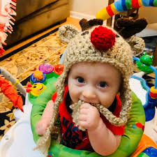 Crocheted Reindeer Baby Hat: Oatmeal Christmas Costume