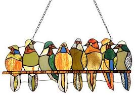 Birds On A Wire Stained Glass Amazon Com Capulina Hand Crafted 8 Birds In Stained Glass Panel Bird Stained Glass Window Panel S In 2020 Stained Glass Birds Stained Glass Window Panel Glass Birds