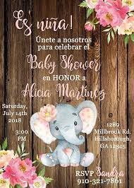 Es Nina Invitacion De Baby Shower En Espanol Girl Elephant Baby Shower Invitation In Spanish Customized Digital Printable Wood Background Elephant Baby Shower Invitations Baby Shower Invitations Baby Shower Invites For