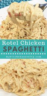 We loved it and i don't make it very often but as crazy as it sounds, it's good together. Creamy Chicken Spaghetti Made With Rotisserie Chicken Rotel Tomatoes Velveeta Cheese An Chicken Spaghetti Rotel Chicken Spaghetti Rotisserie Chicken Recipes