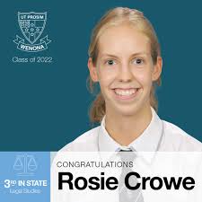 Congratulations to Rosie Crowe who came 3rd in Legal Studies in NSW,  gaining a place