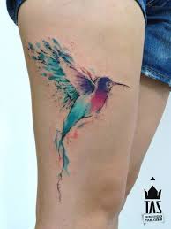 Watercolor Colibri Tattoo On Side Thigh Hummingbird Tattoo Tattoos Tattoo Fixers