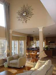 A vaulted wall in a family room is an intimidating feature, if you do not consider scale and the room's overall functions. Huge Fireplace Mantel Decorating Help Needed Family Room Wall Decor Wall Decor Living Room Family Room Decorating