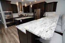 Beautiful Kitchen With Viscon White Silver Cloud Granite And Dark Cabinets And Matching White Granite Countertops Espresso Cabinets Espresso Kitchen Cabinets