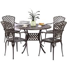 Some popular product styles within cast aluminum patio dining sets are classic, transitional and modern. Kinger Home 5 Piece Cast Aluminum Patio Dining Set W 4 Chairs Umbrella Hole Lattice Weave Design Brown Buy Online In Azerbaijan At Desertcart 149114583