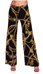 Black And Yellow Striped Palazzo Pants Baroque And Chain Print Palazzo Pant Today S Fashion Item Printed Palazzo Pants Fashion Leggings Are Not Pants