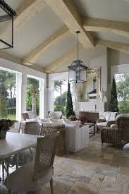 Florida Room With Gorgeous Stone Floors I Would Like Darker Beams But This Is Really Pretty Beautiful Houses Interior Home House Design