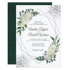 White Floral Greenery Silver Frame Invitation Zazzle Com Watercolor Floral Invitation Flower Wedding Invitation Flower Invitation