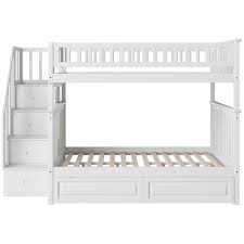 With shelving on the stairs, there is additional storage below the bottom bed while the entire thing is made from rubberwood. Atlantic Furniture Columbia Full Over Full Staircase Storage Bunk Bed Ab55822
