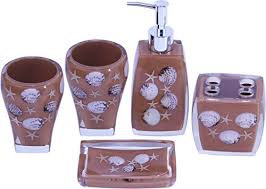 Shop a variety of sets that offer all the basics needed to organize and decorate the bathroom. Chabaline 5 Piece Brown Sea Bathroom Accessories Sets Complete Bath Ensemble Of 2 Tumblers Soap Lotion Dispenser Pump Beachfront Decor