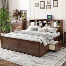 Brown Wood Frame King Size Platform Bed
