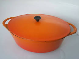 Dutch Oven Roaster Vintage Cast Iron Enameled Orange Flame Cousances Orange Ombre Le Creuset Cousances Numbe Cousances Enameled Cast Iron Skillet Cast Iron