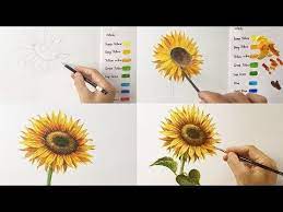 How To Paint A Sunflower In Acrylic Step By Step Painting Part 1 Youtube Sunflower Painting Mirror Painting Bee Painting