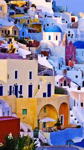 Colorful White Houses Hill Greece Smartphone Wallpaper And Lockscreen Hd Abstrak Pemandangan Pemandangan Khayalan