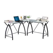 Realspace Alluna Collection Glass L Shape Desk 29 1 8 H X 60 5 8 W X 60 5 8 D Black Frame Frosted Glass