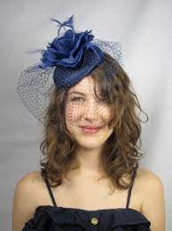 Navy Blue Sinamay Pill Box Hat And Birdcage Veil Fascinator Blue Fascinator Navy Blue Fascinator Navy Fascinator