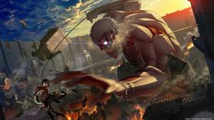 Kehidupan manusia yang di kurung dinding besar dimana di luar dinding ada monster berukuran besar di sebut titan yang siap memakan manusia. Shingeki No Kyojin Wallpaper