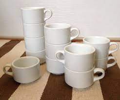 Vintage Set Of 10 Solid Plain White Thick And Solid Porcelain Schmidt Diner Stackable Coffee Mug Or Tea Cup Retro Restaurantware Minimal Tea Cups Mugs Coffee Mugs