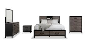 This bedroom collection has a beautiful dark rub through finish that is a bit contemporary with whispers of yesterday. Fusion King Black Gray Bookcase Storage Bedroom Set Bob S Discount Furniture