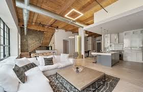 Modern Loft Style Kitchen And Living Room With Exposed Wood Ceiling Exposed Ductwork Exposed Brick Whi Kitchen Hacks Design Exposed Brick Modern Wood Lights