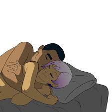 1boy 1girls arm around partner bed bliss closed eyes colored hair  cuddling cute duo eyebrows ezra bridger female hair happy holding hugging  lovers lying male naked navel nude on