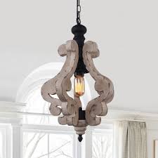 Rustic Vintage Single Light Wooden Pendant Light In Distressing Off White Finish Pendants