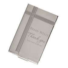 Make a professional impression and protect your business cards with our custom engraved metal business card holders. Thank You Personalized Silver Business Card Case