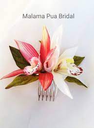 Wedding Flower Hair Comb Hair Accessory Petite Silk Hair Flower Tropical Orchid Hair Clip Hawaiian Bridal Headpiece Beach Fascinator In 2021 Flowers In Hair Hawaiian Wedding Flowers Silk Hair Flower