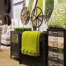 Industrial Furniture With Green Accents In Our Gold Coast Showroom Boydblue Boyd Industr Industrial Furniture Colorful Furniture Affordable Furniture Stores