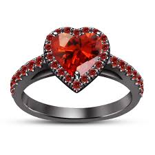Black And Red Diamond Engagement Ring Red Garnet Heart Shape Engagement Ring Ladies Wedding Ring 14k Black Gold Finish Aoneb Black Engagement Ring Black Wedding Rings Heart Shaped Engagement Rings
