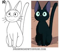 How To Draw Jiji From Kiki S Delivery Service Easy Step By Step Drawing Tutorial How To Draw Step By Step Drawing Tutorials Gatinho Desenho Ilustracoes Ghibli