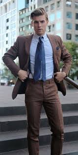 The Brown Suit A Must Have Colour In Your Suit Collection Brown Suits For Men Blue Shirt Outfit Men Brown Suits