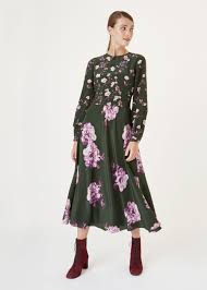 Hobbs Winter Rose Silk Midi Dress In Green Pink Green Lyst