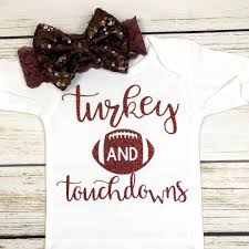 Turkey and Touchdowns Football First Thanksgiving Baby Girl Bodysuit Outfit  New Design