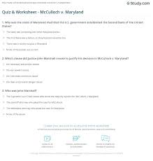 Quiz Worksheet Mcculloch V Maryland Study Com