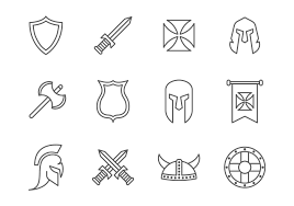 Set Of Simple Line Medieval War Knight Templar Icons Vector Medieval War Vector Vector Free