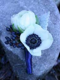 Anemone Boutonniere Blue Wedding Flowers Prom Flowers Blue Boutonniere