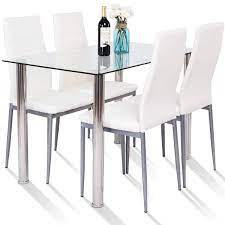 Diy home décor tips for the budget. Tangkula 5 Pcs Dining Table Set Modern Tempered Glass Top And Pvc Leather Chair W 4 Chairs Dining Room Kitchen Furniture White And Silver Buy Online In Guam At Guam Desertcart Com Productid 44070647