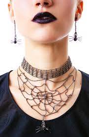 Goth Girl Spider Web Necklace Spider Jewelry Spider Necklace Chokers