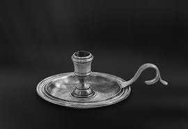 These vintage brass candle holders come as a pair and each has its own saucer and handle that is a finger handle. Pewter Candle Holder With Handle Italian Pewter Home Decor
