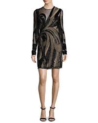 Tqryj Naeem Khan Long Sleeve Sequined Illusion Cocktail Dress Black 4 990 00 Long Sleeve Sequin Dress Mesh Cocktail Dress Black Sparkle Dress