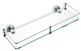 Glass shelves in bathroom bathroom shelf decor bathroom storage shelves wall shelves bathroom staging bathroom ideas budget bathroom bathroom beautiful powder room makeover using bead board wallpaper and other affordable products. Clear Glass Bathroom Shelf Traditional Bathroom Shelves By Thebathoutlet Houzz
