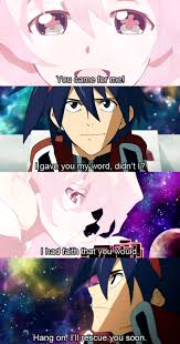 Gurren Lagann Believe In The Me That Believes In You Tu Es Venu Pour Moi Je T Ai Donne Ma Parole N Est Ce Pas Je Savais Que Tu Viendrais Tiens Bon Je Te Sauverais Bientot Gurren Lagann Anime Manga Anime