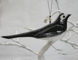 Black And White Bird With Long Tail Uk Fused Glass Pied Wagtail Bird Lover Gift Garden Birds British Birds Nature Lover Gift Garden Ornament British Wildlife Pied Wagtail Uk Fused Glass Birds Glass Birds