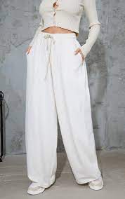 Cream Drawstring Slouch Wide Leg Trousers Prettylittlething Il