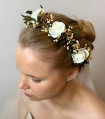Eucalyptus Bridal Hair Wreath Eucalyptus Baby's Breath Roses Crown Greenery  Wedding Natural Flower Crown Rustic/boho Wedding Bridal Crown
