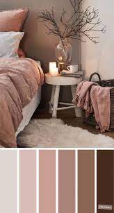 A mauve bedroom with a white bed, a black refined nightstand, chic bedding plus gold touches. Mauve And Brown Color Scheme For Bedroom Earth Tone Colors For Bedroom Colorfulhomedecor Bedroom Colour Schemes Neutral Bedroom Color Schemes Bedroom Colors