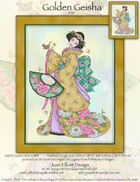 Aida 14, white 100w x 186h stitches size: Joan Elliott Golden Geisha Cross Stitch Pattern 123stitch