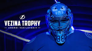 Evgeni nabokov mask dustin tokarski mask semyon varlamov mask ilya bryzgalov mask ben bishop mask martin brodeur mask andrei vasilevskiy 2015. Andrei Vasilevskiy Wins The Vezina Trophy