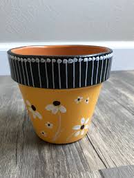 Black And White Flower Pots Hand Painted Flower Pot Etsy Painted Flower Pots Painted Pots Diy Flower Pot Art